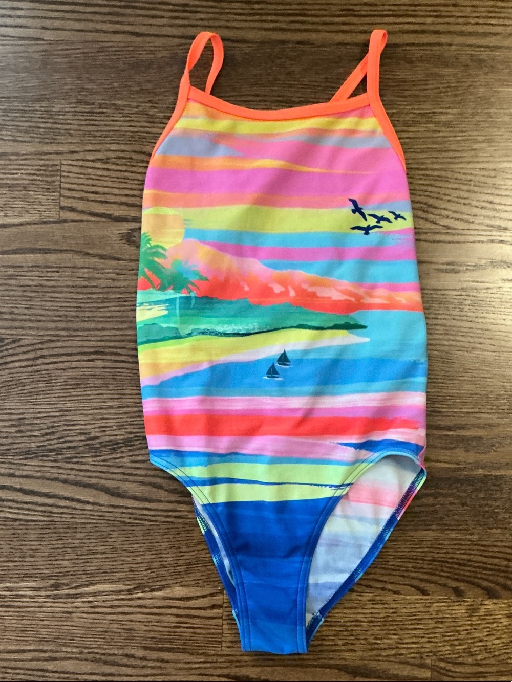 Girls' Tropical Stripe One-Piece Swimsuit in Multi-Color